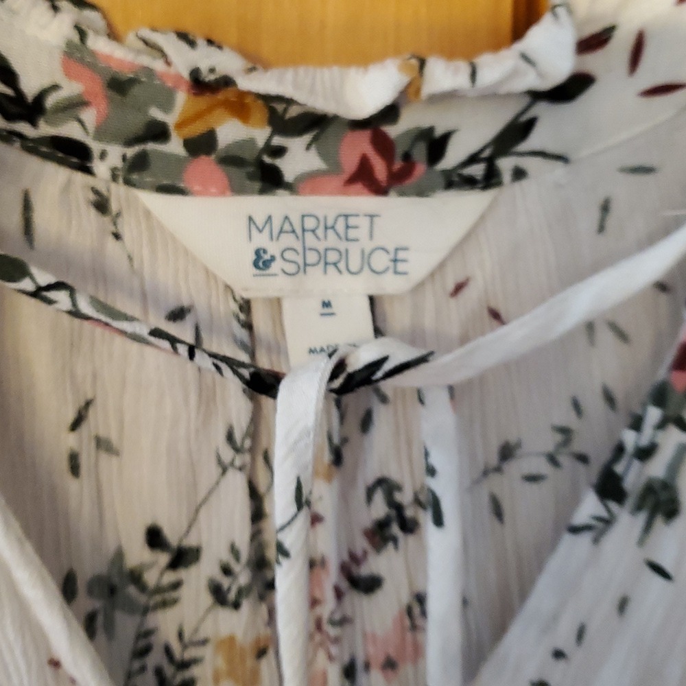 Market & Spruce Womens Sleeveless Floral Crinkle‎ Blouse With Tie Size Medium - Picture 2 of 7